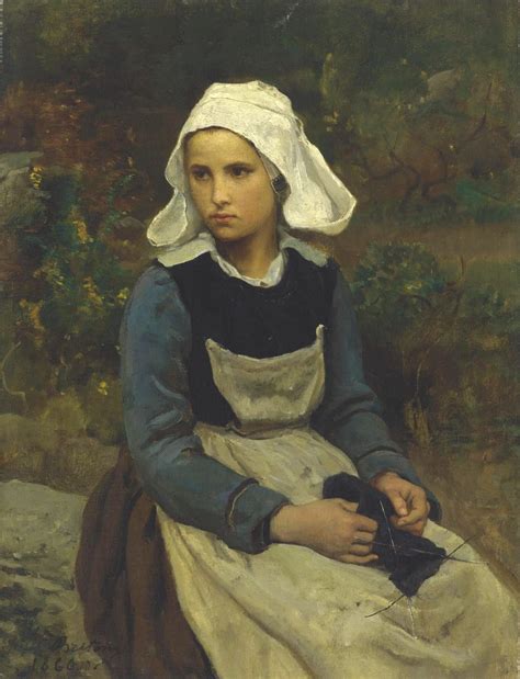 Jules Breton 1827 1906 Young Brittany Girl Knitting 1866 39 By 27