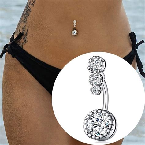1pc Women Rhinestone Round Dangle Navel Ring Belly Button Body Piercing Jewelry In 2021 Belly
