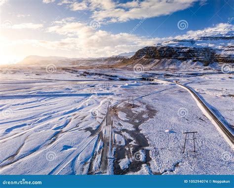 Aerial View Of Iceland Landscape In Winter Stock Photo Image Of Lake