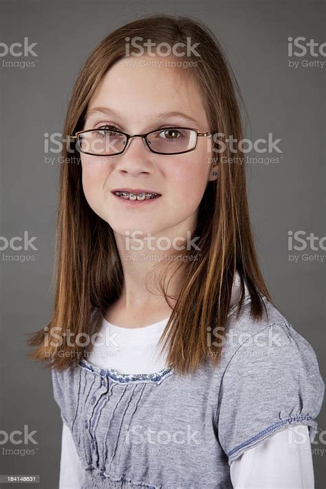 Beautiful Smiling 12year Old Girl On Grey Background Stock Photo And More