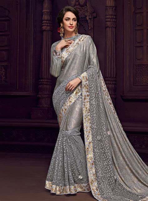 Buy Gray Lycra Festival Wear Saree 144501 With Blouse Online At Lowest