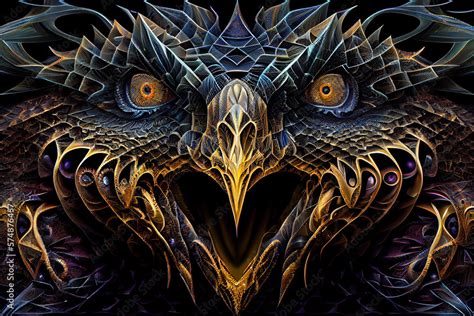 Trippy 3d Psychedelic Illustration Of A Bird Of Prey With Sacred