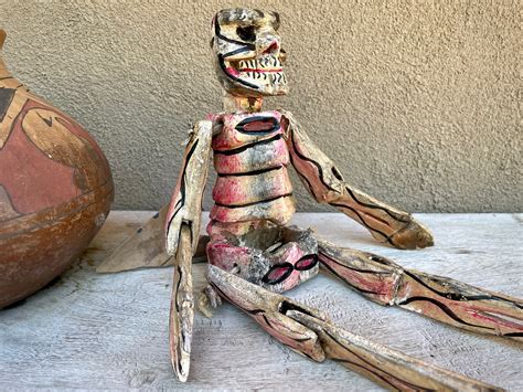 16 Painted And Carved Wooden Skeleton Sculpture Articulating Body