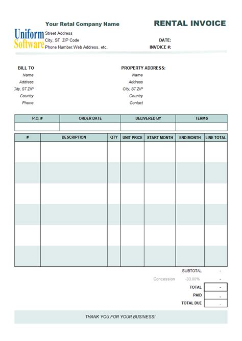 Car Rental Invoice Template Excel