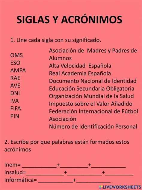 Siglas Y Acrónimos Online Worksheet Siglas Y Acronimos Practicas Del Lenguaje Educacion