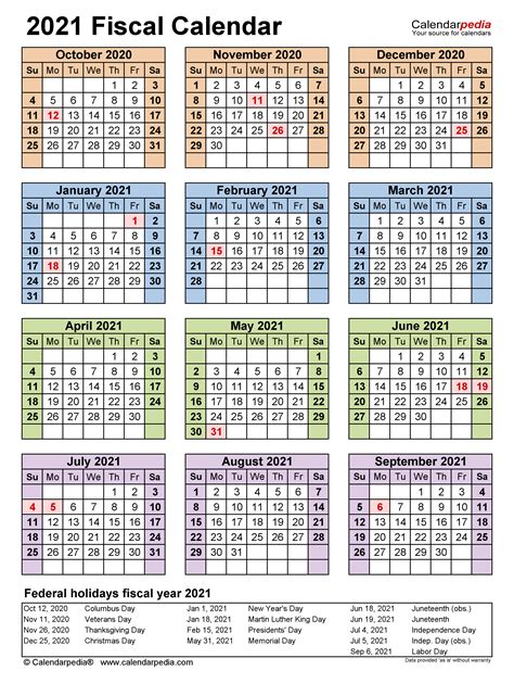 Federal Government Fiscal Year 2021 Calendar