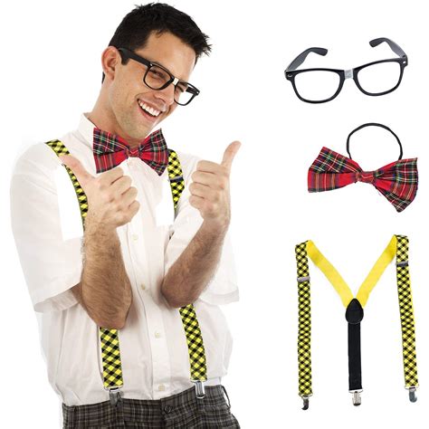 Nerd School Instant Kit Fancy Dress Geek Glasses Red Bow Tie And Red