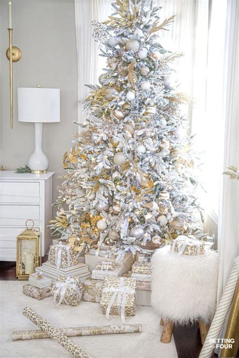 Elegant Crystal Gold And White Christmas Tree Decor Glam Christmas