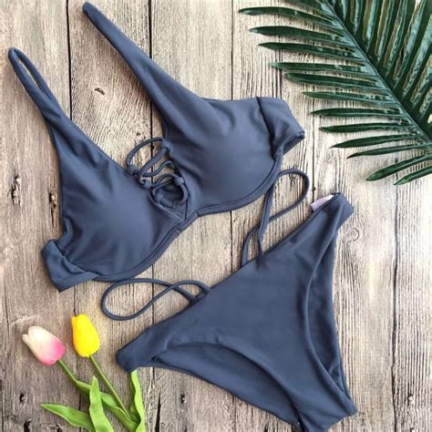 Sexy Cross Bandage Bikini Set Underwire Push Up Bikinis 2018 Swimwear Women Thong Swimsuit
