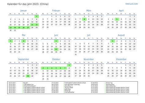 Kalender Für 2023 Mit Feiertagen In China Kalender Drucken Und