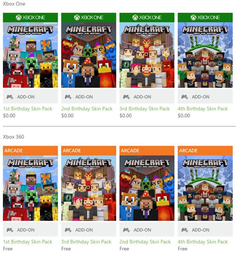 Freebie Minecraft Birthday Skin Packs For Xbox One Or Xbox 360 Utah