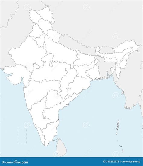 Vector Blank Map Of India With States And Territories And