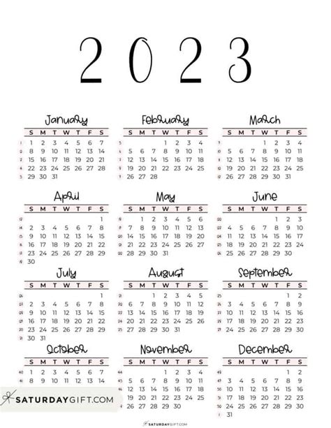 2023 Calendar Printable Cute And Free 2023 Yearly Calendar Templates In
