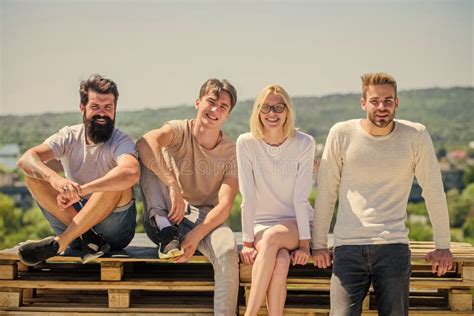 Having Rest Group Of Four People Great Fit For Day Off Diverse Young