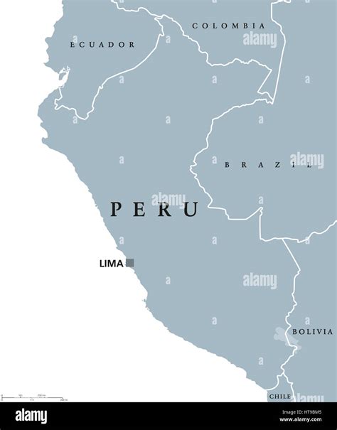 Peru Political Map With Capital Lima National Borders And Neighbors