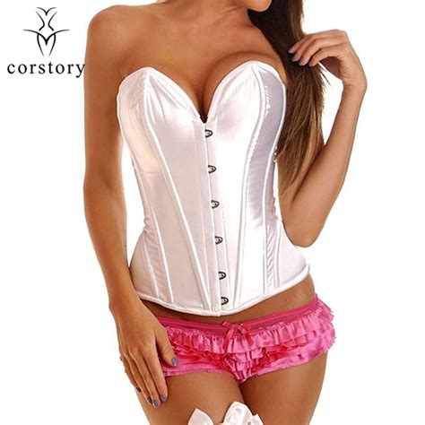 Corstory White Satin Overbust Corset And Bustier Waist Trainer For