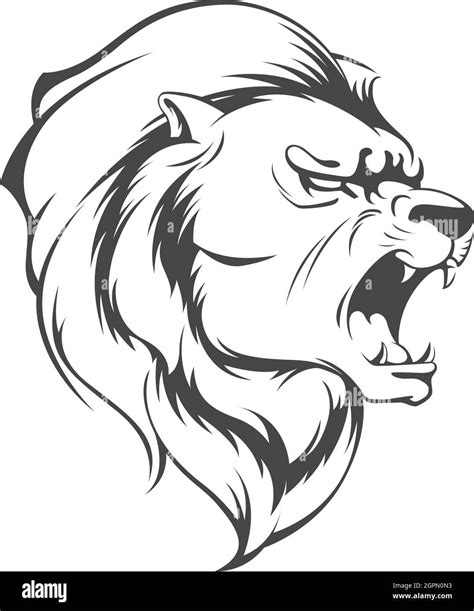 Roaring Lion Silhouette Angry Animal Stencil Vector Clipart Drawing
