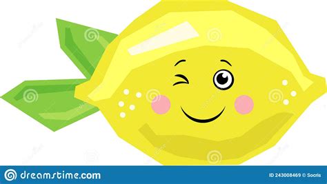 Comic Yellow Abstract Fresh Lemon With Green Leaves Stock Vector