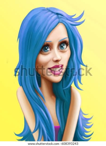 Cute Girl Blue Hair Pretty Cartoon Stock Illustration 608393243 Shutterstock