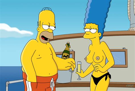 Rule 34 Blue Hair Breasts Clothes Color Day Female Hair Homer Simpson Human Male Marge Simpson