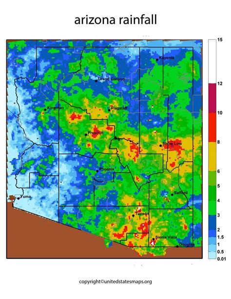 Arizona Rainfall Map Arizona Annual Rainfall Map