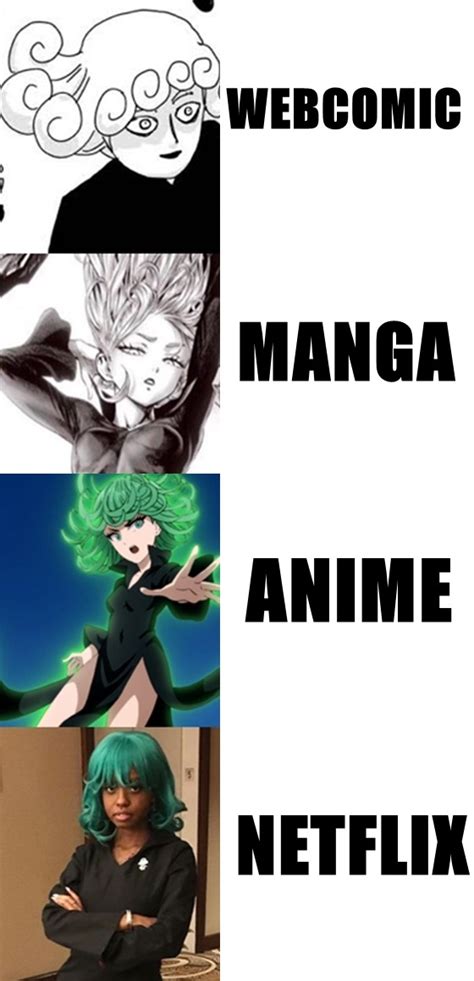 Sep 19, 2018 · netflix adaptation refers to images mocking netflix adaptations of anime and manga series, centering the joke on how the adaptations tend to change characters for the worse with poor design or fundamental plot changes. netflix adaptation meme | Tumblr