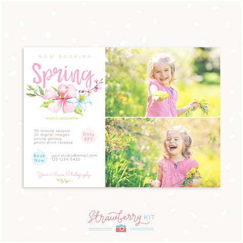 Floral Watercolor Spring Mini Session Template Strawberry Kit