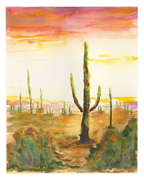 Saguaro Cactus Painting Original Art Arizona Sonora Desert Etsy