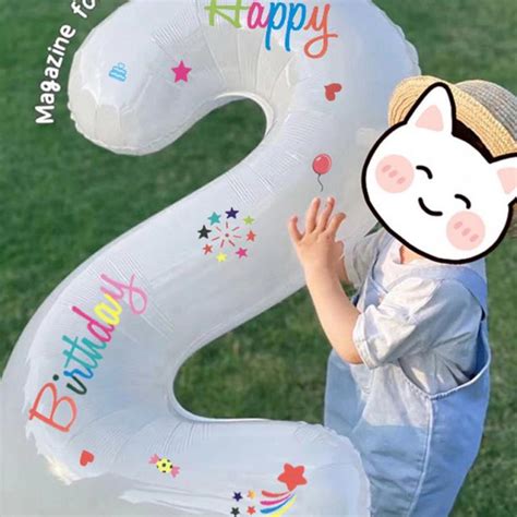 32吋白色數字鋁膜氣球 生日週歲 派對佈置 拍照道具 貼紙氣球 MinBaby童裝