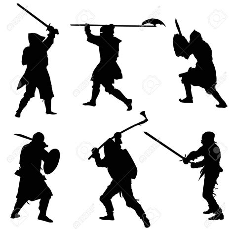 Ancient Warriors Detailed Silhouettes Set Royalty Free Cliparts