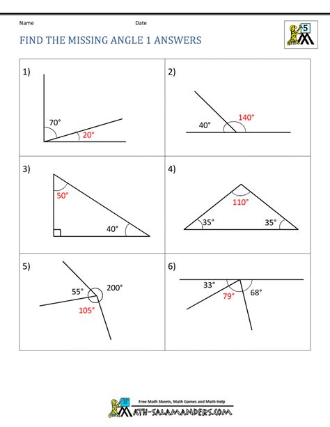 Finding Unknown Angle Measures Worksheets