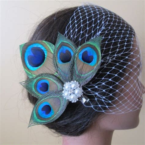 peacock hair clip feather fascinator bridal accessory etsy