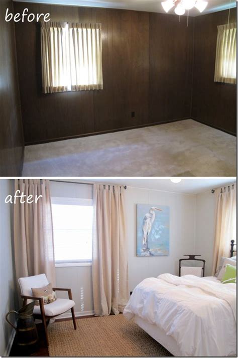 Guest Bedroom Before And After Painted Paneling Hardwood Floors Jute