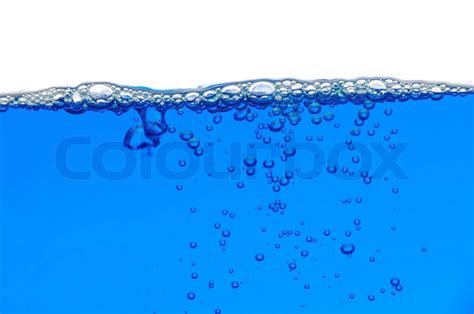 Blå Vand Med Luftbobler I Vandlinjen Og Under Vandet Stock Foto