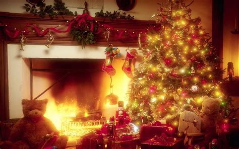 Christmas Fireplace Fire Holiday Festive Decorations Wallpapers Hd