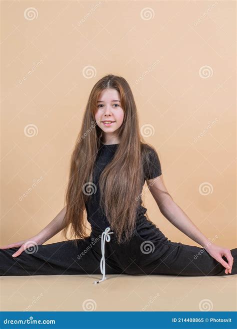Cheerful Teen Girl Sit In Split Stretching Stock Image Image Of