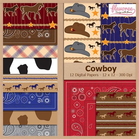 Digital Scrapbook Paper Pack Cowboy Western Kids Boy Etsy