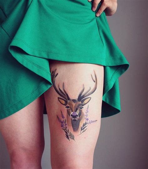 45 Inspiring Deer Tattoo Designs Cuded Deer Tattoo Thigh Tattoos