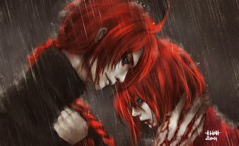 Anime Series Characters Red Hair Blue Eyes Rain Blood Guy