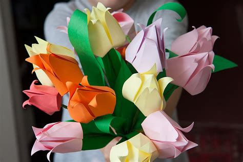 Ramo De Tulipanes De Origami Flores De Papel Regalo Para Etsy