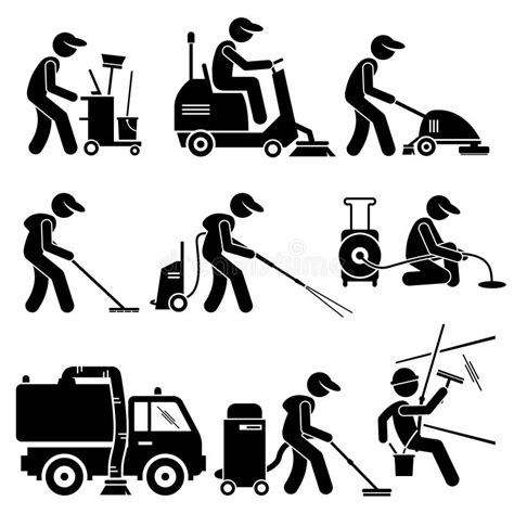 Industrial Cleaning Worker With Tools And Equipment Clipart Stock