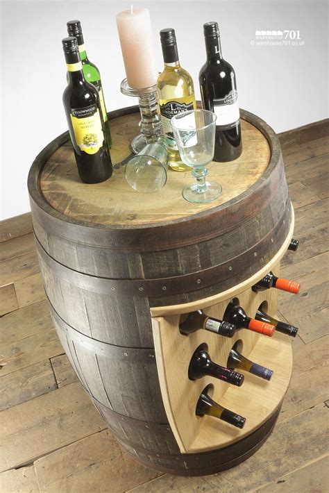 Authentic Whisky Barrel Wine Station With Nine Bottle Oak Rack