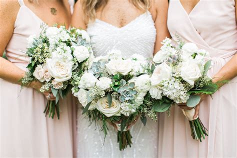Bohemian Bouquets Of Greenery Succulent White Roses And Babys Breath
