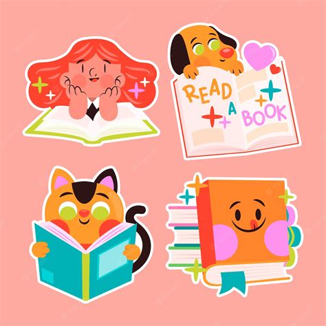 Free Vector Childlike Reading Stickers Collection