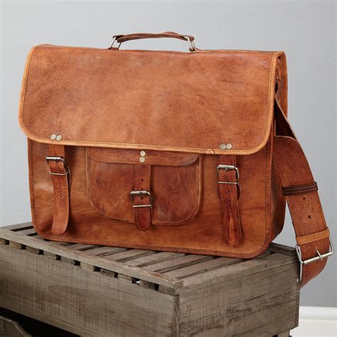 Leather Satchel With Front Pocket And Handle By Vida Vida