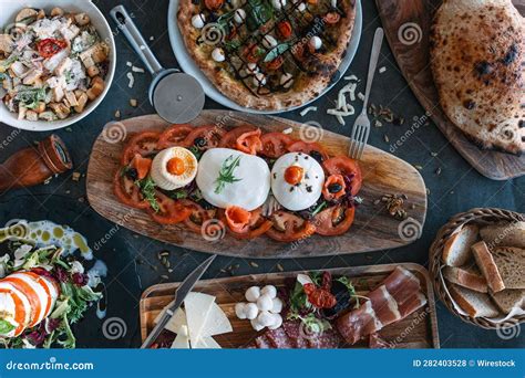 Top View of an Array of Delectable Dishes Stock Photo - Image of feast