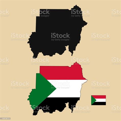 Vector Of Sudan Country Outline Map With Flag Set Isolated On Plain