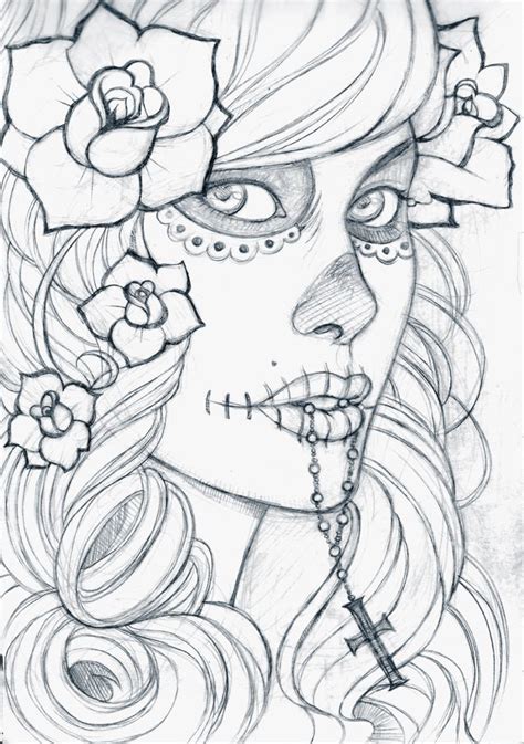 Dia De Los Muertos By Boozits On Deviantart Skull Coloring Pages