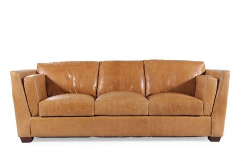 Traditional 96 Leather Sofa In Caramel Brown Mathis Brothers Furniture