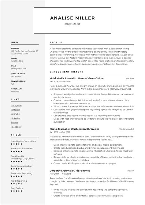 journalist resume writing guide  resume templates